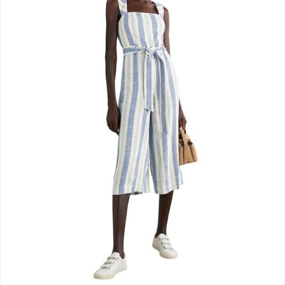 ALICE + OLIVIA Marty Belted Striped Linen-Blend Jumpsuit - Picture 15 of 15